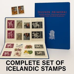 Vintage Íslenzk Frímerki Icelandic Stamp Collection  – Flora, Birds & Mythology